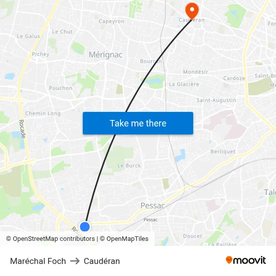 Maréchal Foch to Caudéran map