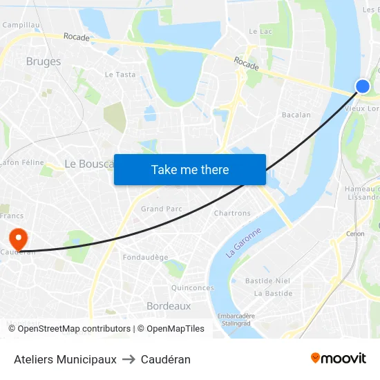 Ateliers Municipaux to Caudéran map