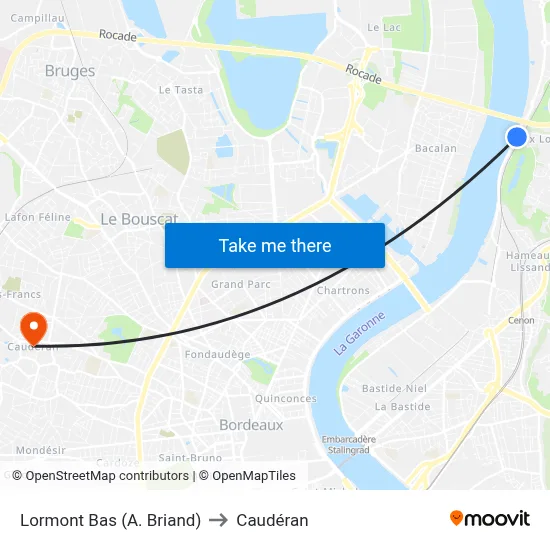 Lormont Bas (A. Briand) to Caudéran map