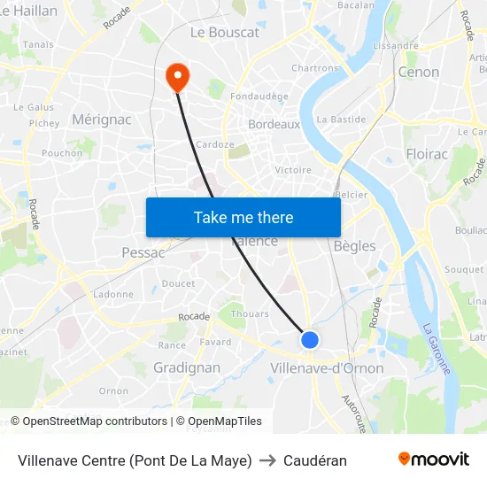 Villenave Centre (Pont De La Maye) to Caudéran map