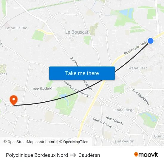 Polyclinique Bordeaux Nord to Caudéran map