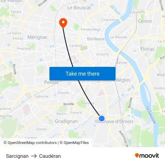 Sarcignan to Caudéran map