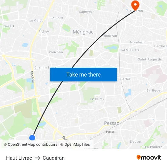 Haut Livrac to Caudéran map