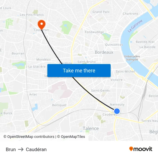 Brun to Caudéran map