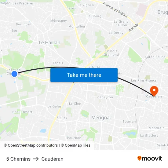 5 Chemins to Caudéran map