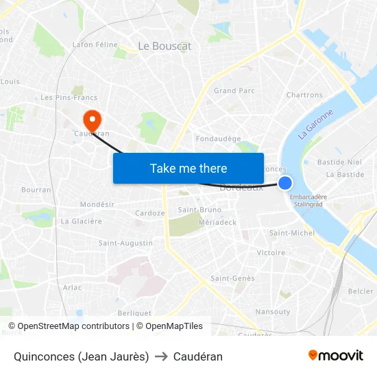 Quinconces (Jean Jaurès) to Caudéran map