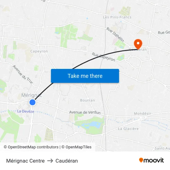 Mérignac Centre to Caudéran map