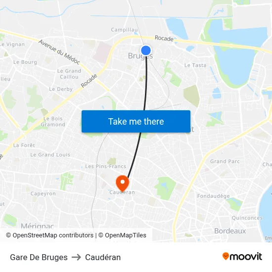 Gare De Bruges to Caudéran map