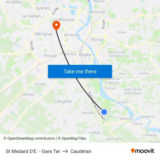 St Medard D'E. - Gare Ter to Caudéran map