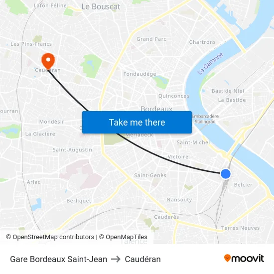 Gare Bordeaux Saint-Jean to Caudéran map