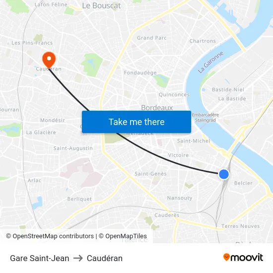 Gare Saint-Jean to Caudéran map