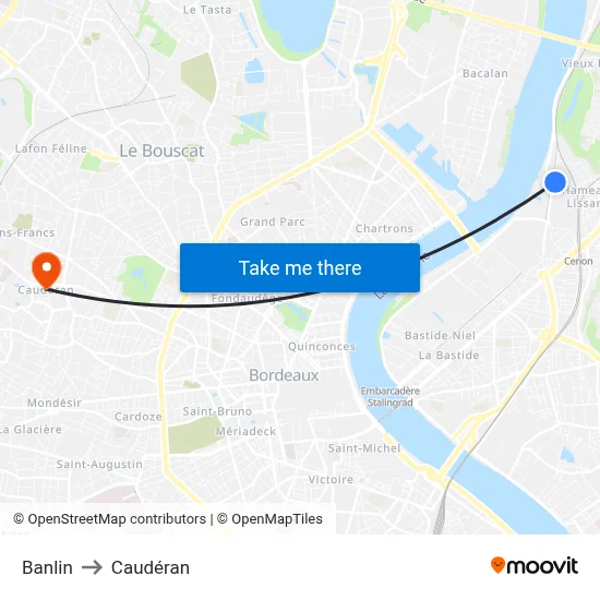 Banlin to Caudéran map