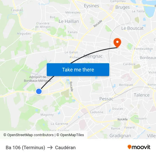 Ba 106 (Terminus) to Caudéran map