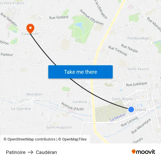 Patinoire to Caudéran map