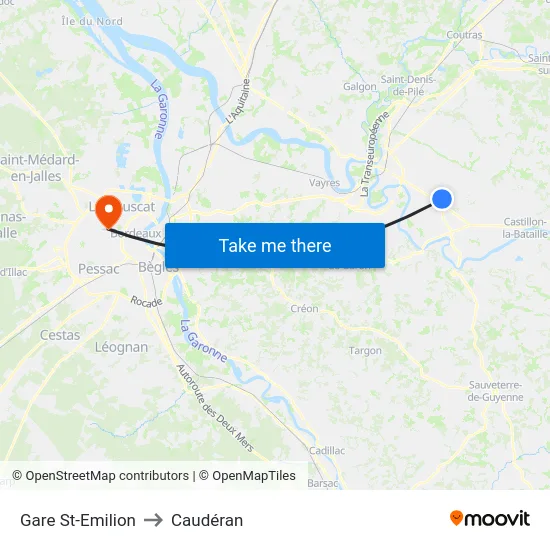 Gare St-Emilion to Caudéran map