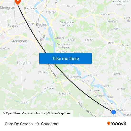 Gare De Cérons to Caudéran map