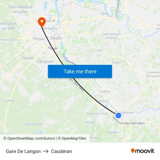 Gare De Langon to Caudéran map