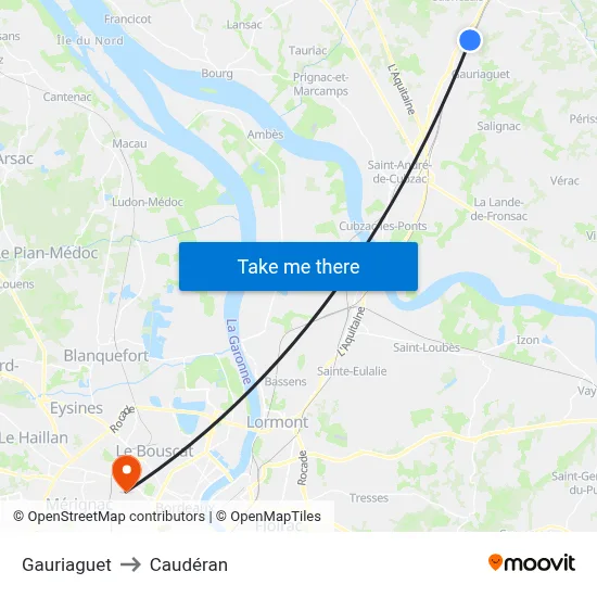 Gauriaguet to Caudéran map