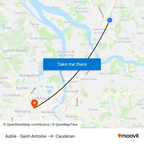 Aubie - Saint-Antoine to Caudéran map