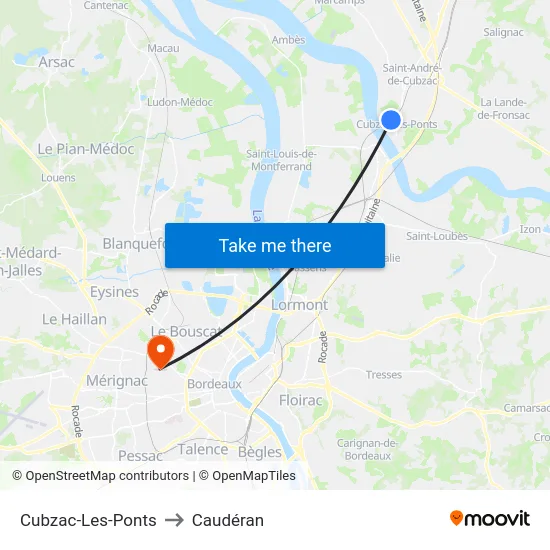 Cubzac-Les-Ponts to Caudéran map
