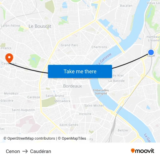 Cenon to Caudéran map