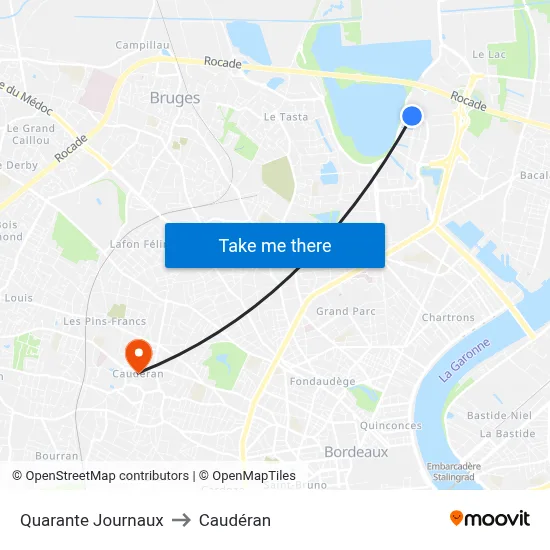 Quarante Journaux to Caudéran map