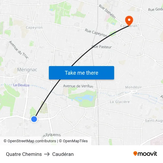 Quatre Chemins to Caudéran map