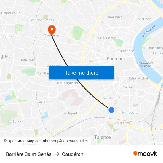 Barrière Saint-Genès to Caudéran map