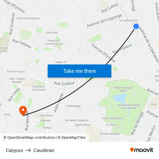 Calypso to Caudéran map