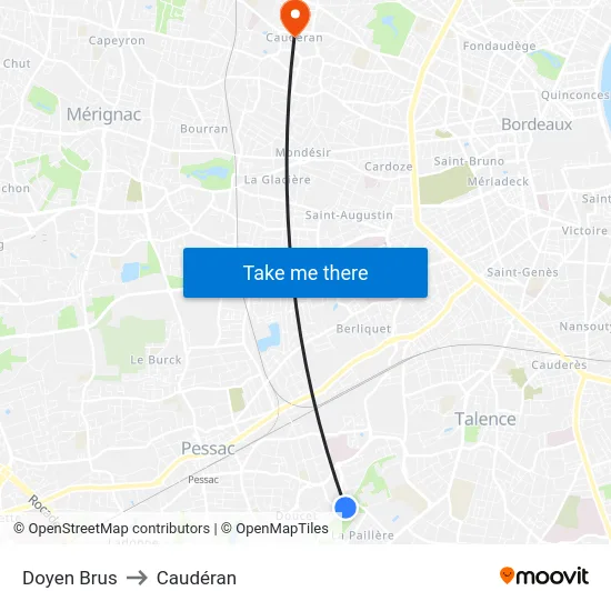 Doyen Brus to Caudéran map