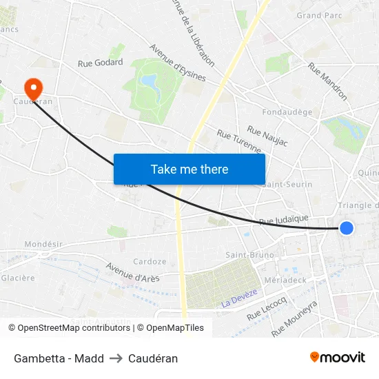 Gambetta - Madd to Caudéran map
