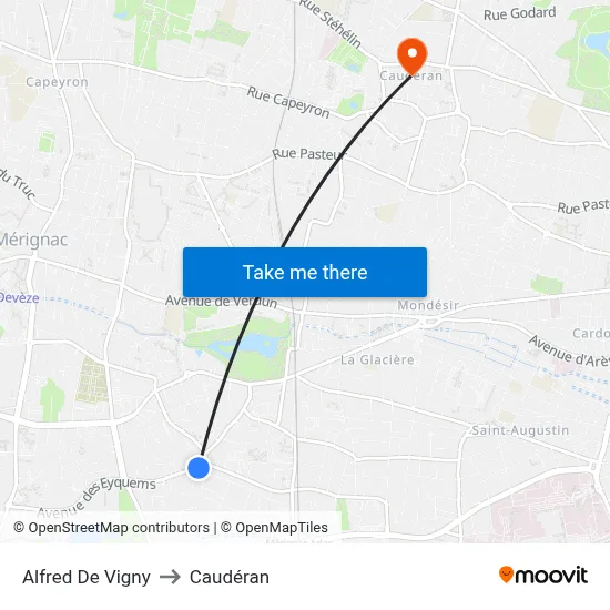 Alfred De Vigny to Caudéran map