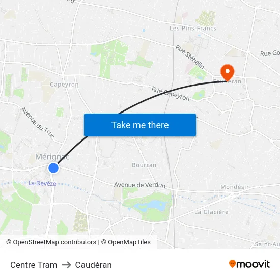 Centre Tram to Caudéran map
