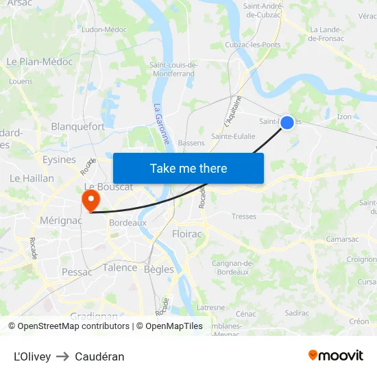L'Olivey to Caudéran map