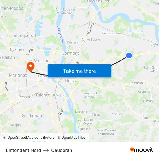 L'Intendant Nord to Caudéran map