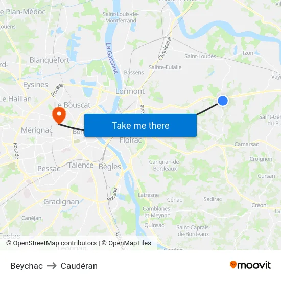 Beychac to Caudéran map
