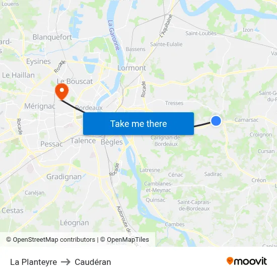La Planteyre to Caudéran map