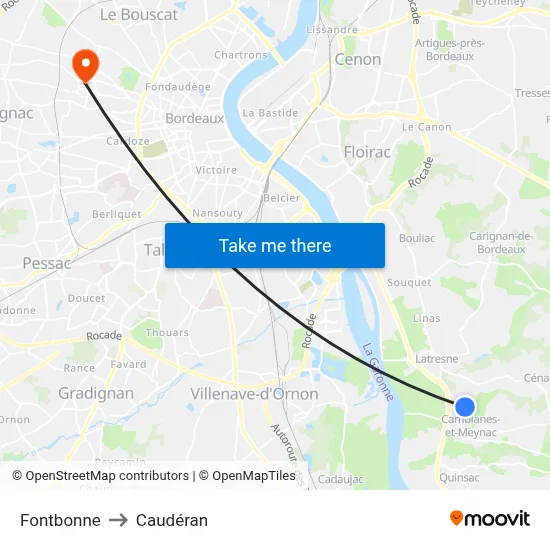 Fontbonne to Caudéran map