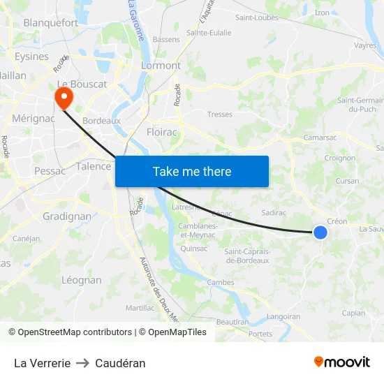 La Verrerie to Caudéran map