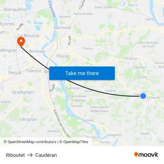 Riboutet to Caudéran map