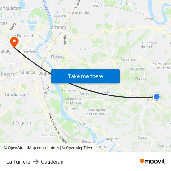 La Tuiliere to Caudéran map