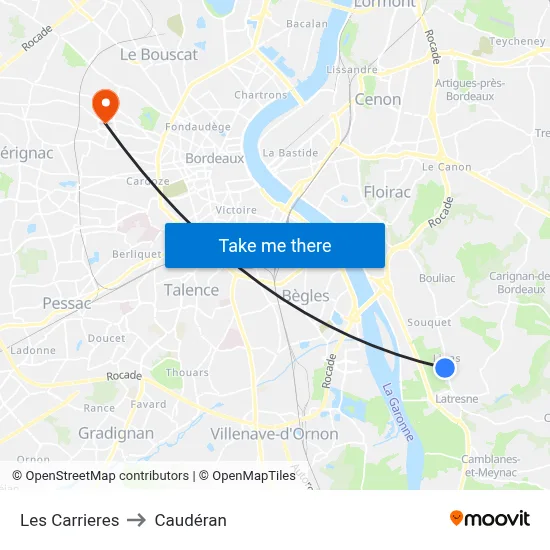 Les Carrieres to Caudéran map
