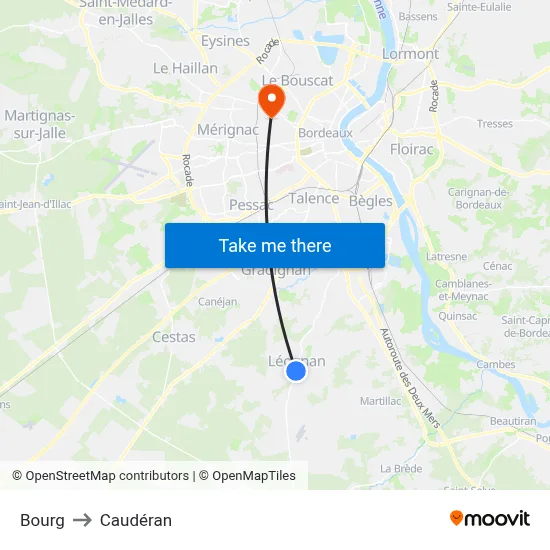 Bourg to Caudéran map