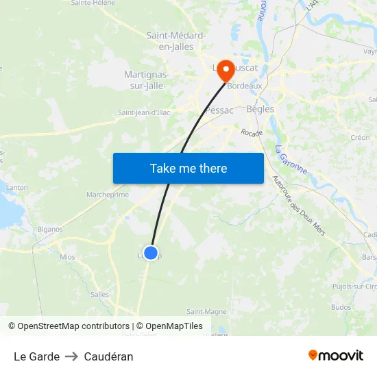Le Garde to Caudéran map
