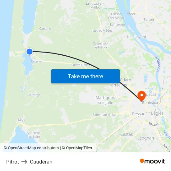 Pitrot to Caudéran map