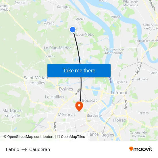Labric to Caudéran map