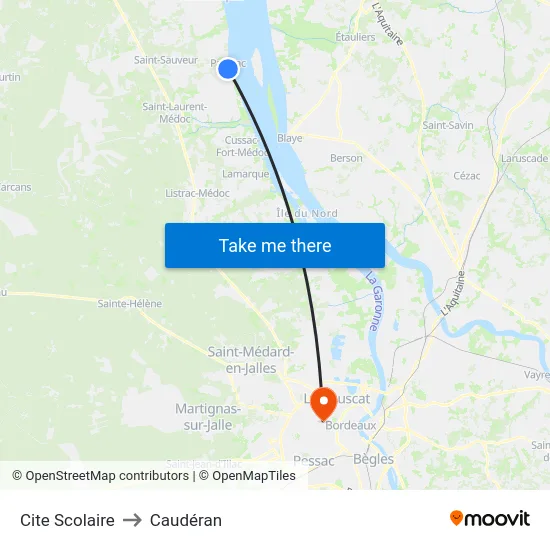 Cite Scolaire to Caudéran map