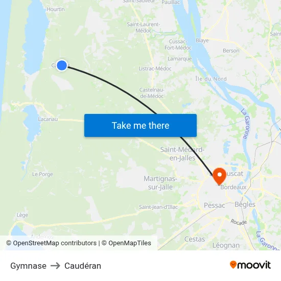 Gymnase to Caudéran map