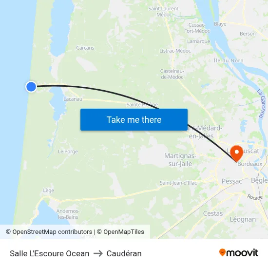 Salle L'Escoure Ocean to Caudéran map