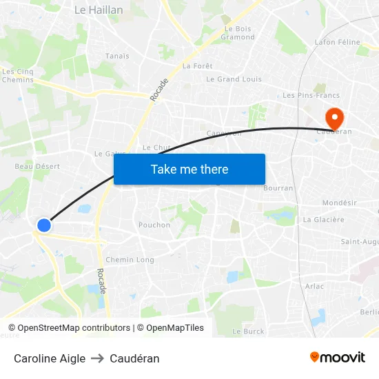 Caroline Aigle to Caudéran map